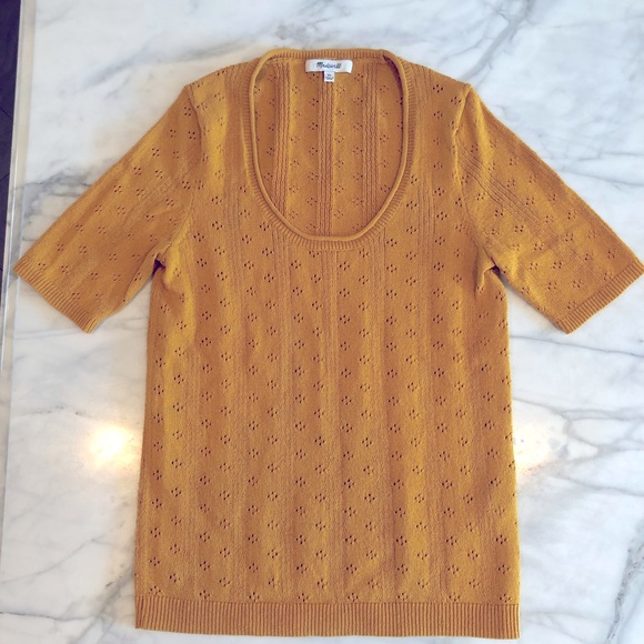 MADEWELL Pointelle Willford Sweater Tee Mustard Color Size XSmall - Picture 2 of 12
